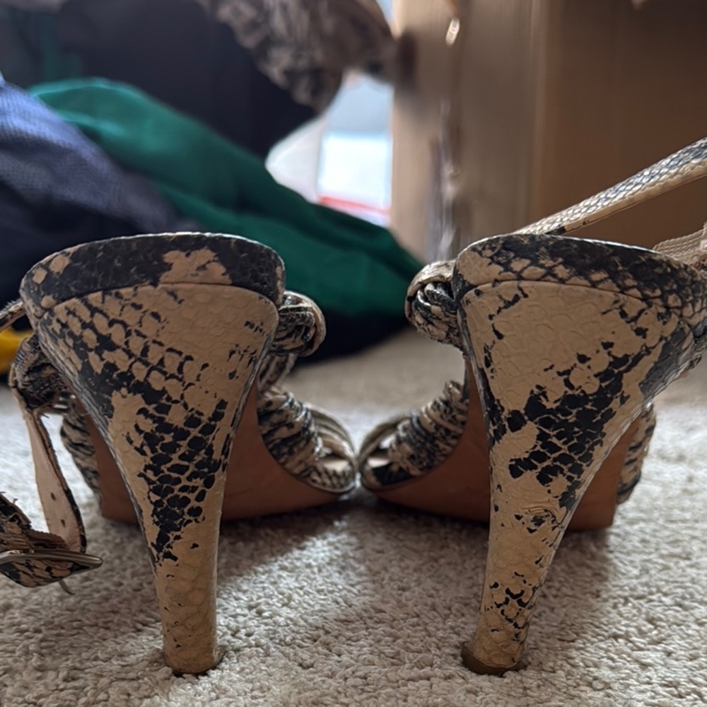 Loeffler Randall Black and Tan Heels with snakeskin pattern. - Picture 7 of 7